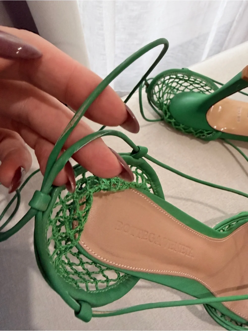 Bottega Veneta Green Mesh Lace-Up Stiletto Heels Size 39
